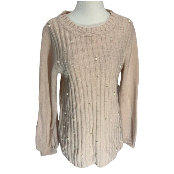 karl Lagerfeld Pearl Embellished Blush Pink Sweater Size S - Picture 1 of 8